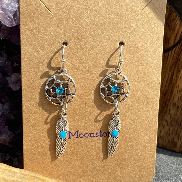 Dream Catcher and Feather Earrings - Picture 2 of 3